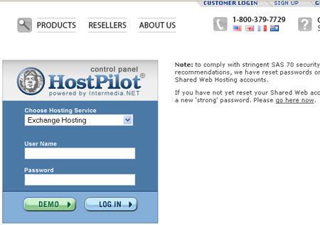 A control panel for Exchange and Web hosting services, HostPilot is included standard with every Intermedia.NET account. Use it for web-based access to your site/server configuration tools, 24x7x365.