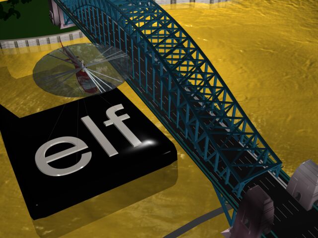 3D модель моста и море масло через который он проходит