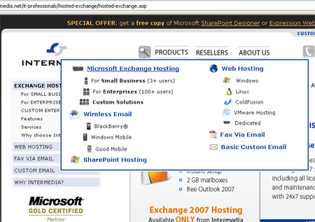 Intermedia is the world leader in hosted Microsoft Exchange for small and medium businesses. Please choose a hosted Exchange 2007 plan below
